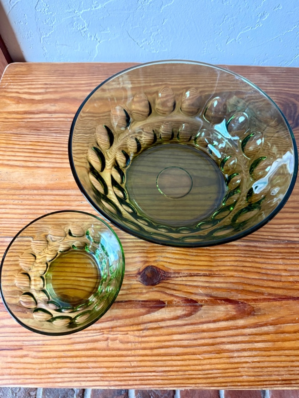 Vintage Anchor Hocking Avocado Green Bubble Glass Chip & Dip Bowl Set - Picture 3 of 9